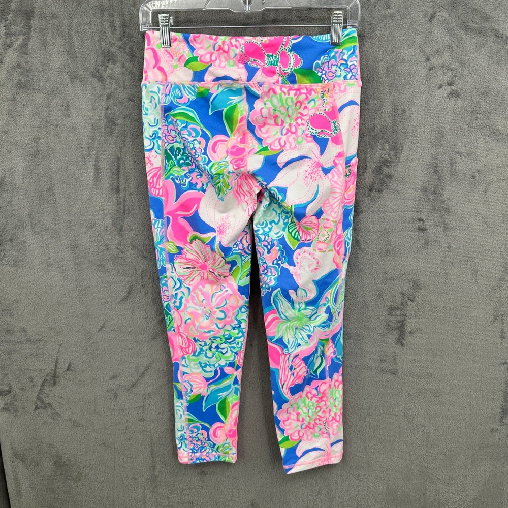 Lilly Pulitzer Luxletic M Leggings Pink Blue Floral Weekender Activewear Pants - Picture 4 of 9